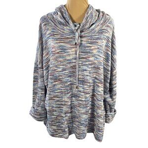 Ave leisure Tunic Top Cowl Neck Red White Blue 18/20 Marled Long Sleeve